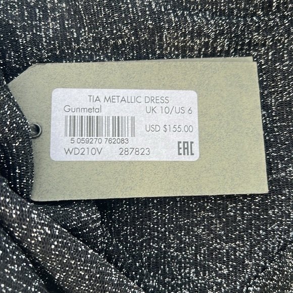 NWT Metallic ALLSAINTS Tia Mini Dress Gunmetal Black 6 - Picture 3 of 5